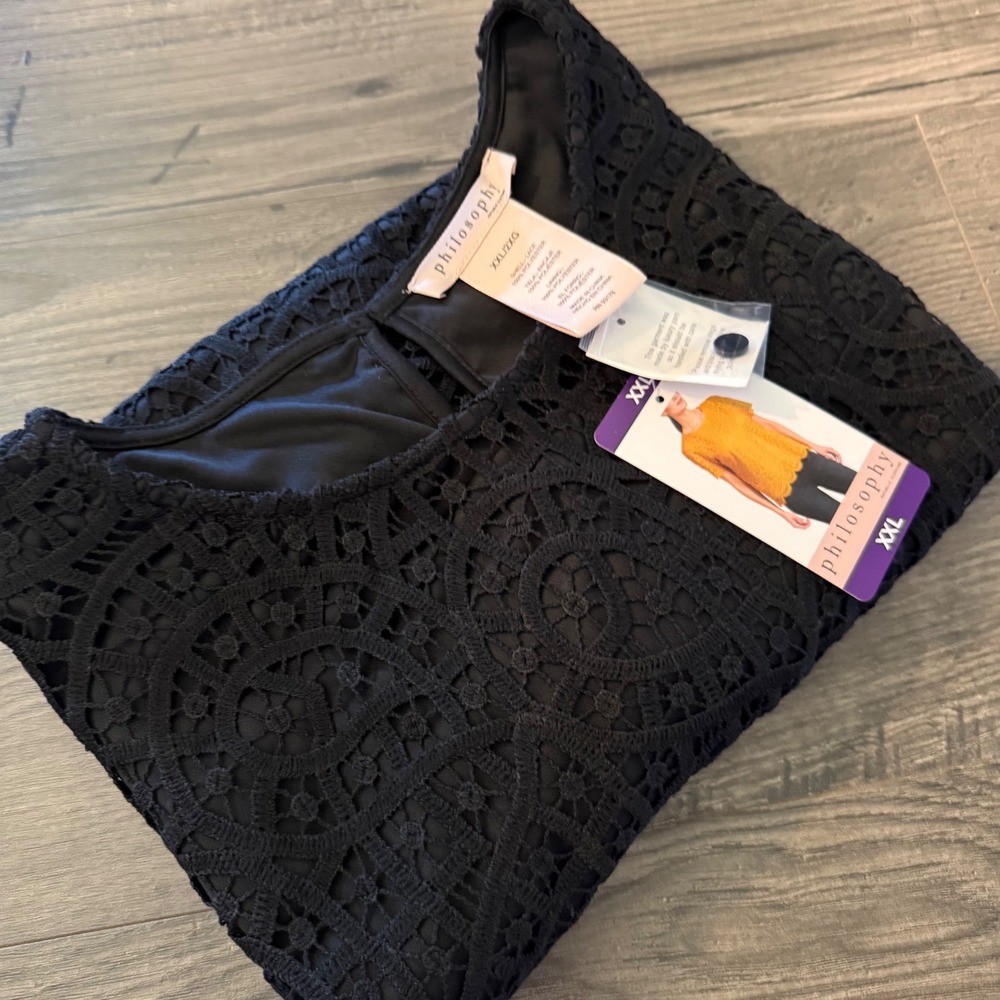 Philosophy Republic Clothing Black Lace Scalloped Hem Blouse XXL NWT